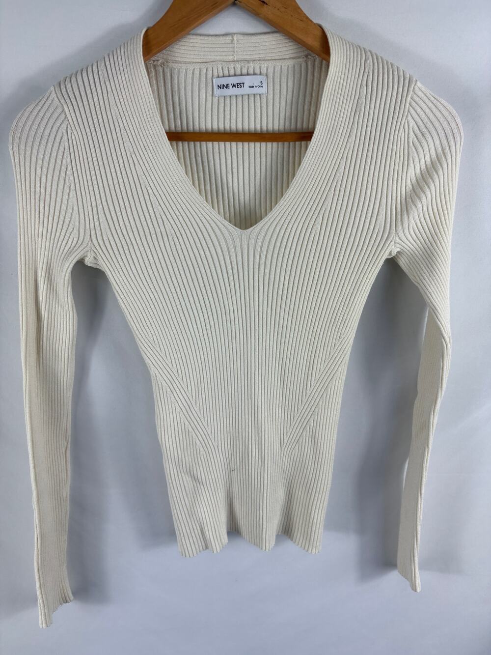 Nine West Ribbed Long Sleeve Fitted Stretch Knit Top Size Small